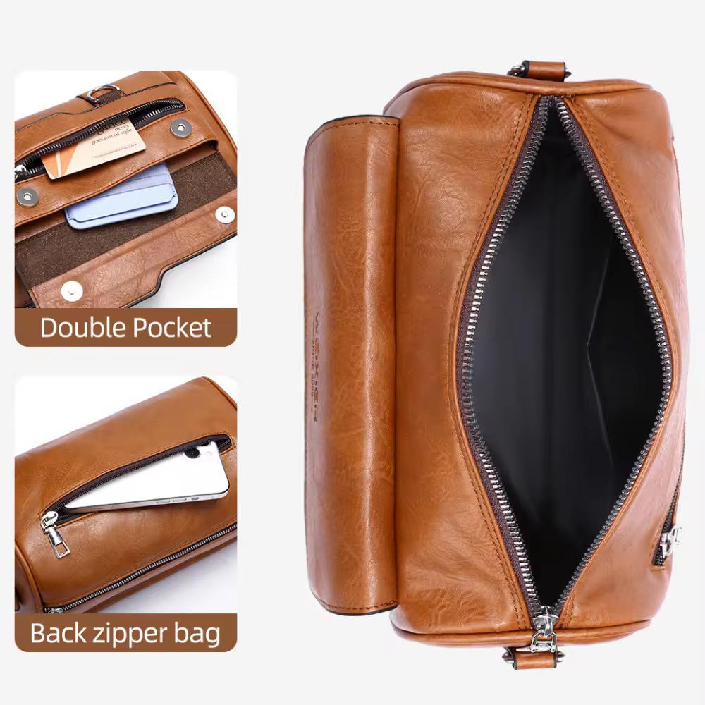Weixier men's leather crossbody bag - interior and pockets detail