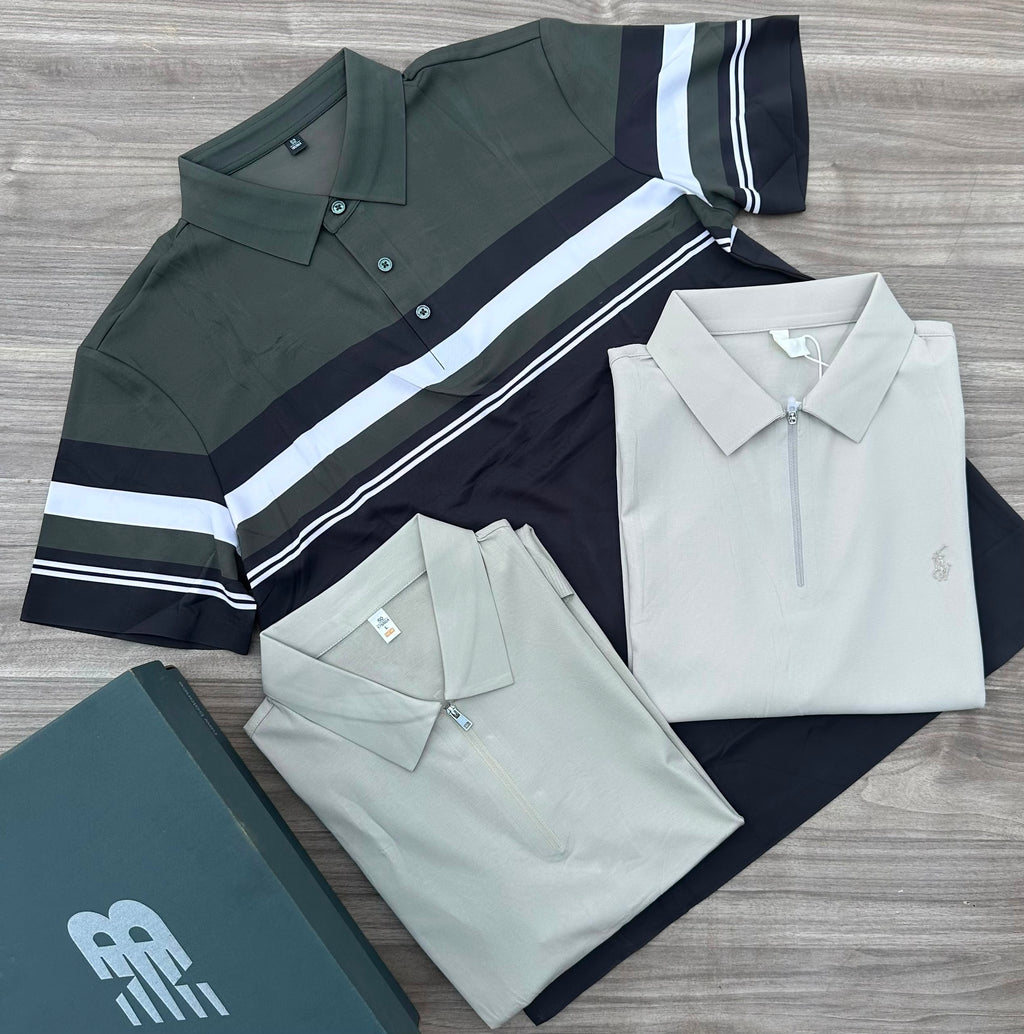 Men's Designer Polo Shirt - Olive and Grey