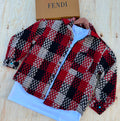 Fendi Plaid Tweed Jacket – Red, Black & White checkered pattern with snap buttons