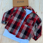 Fendi Plaid Tweed Jacket – Red, Black & White checkered pattern with snap buttons