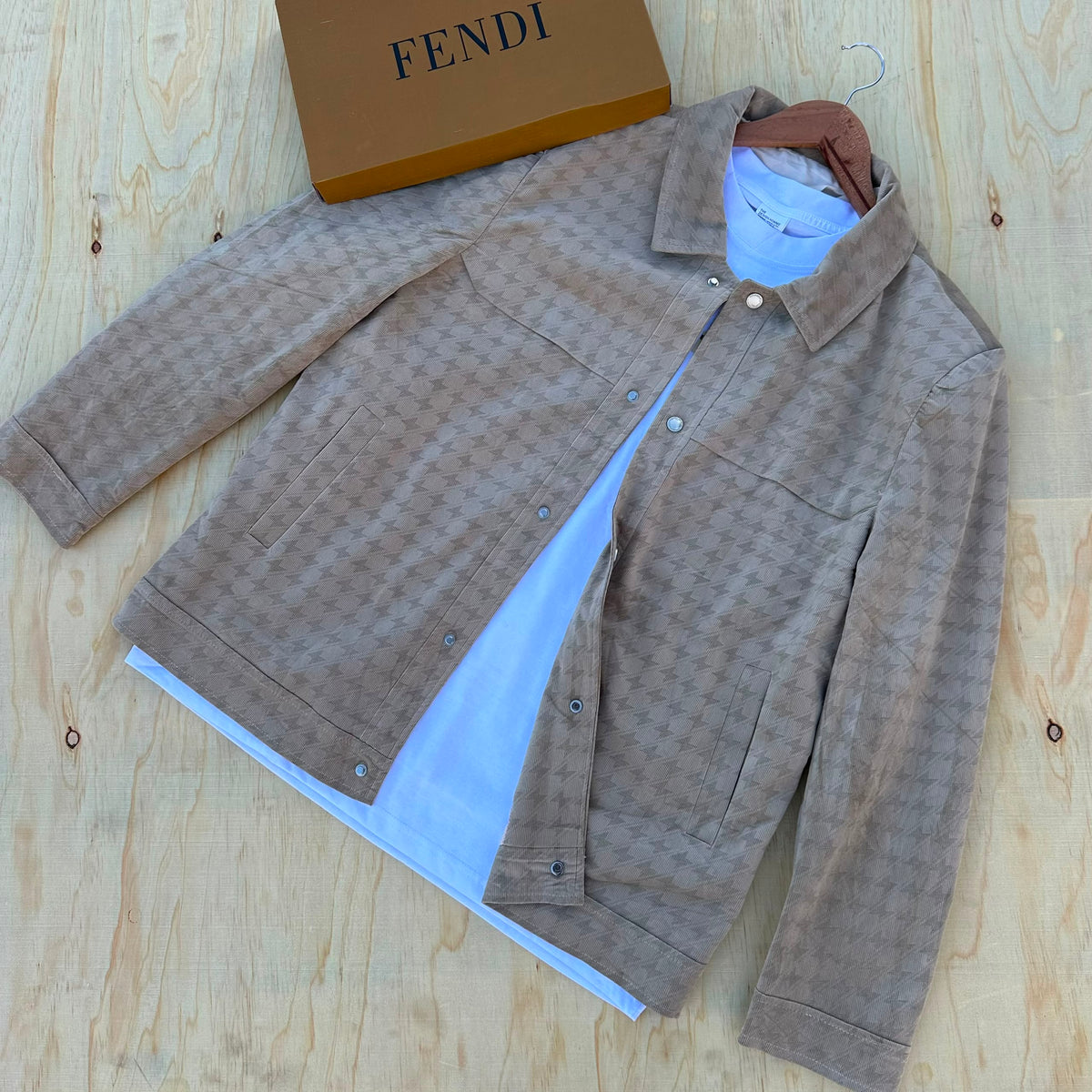 Fendi Houndstooth Jacket in beige with snap buttons and dual patch pockets