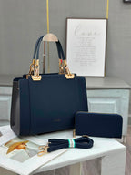 Chrisroby handbag set in navy blue with wallet and shoulder strap