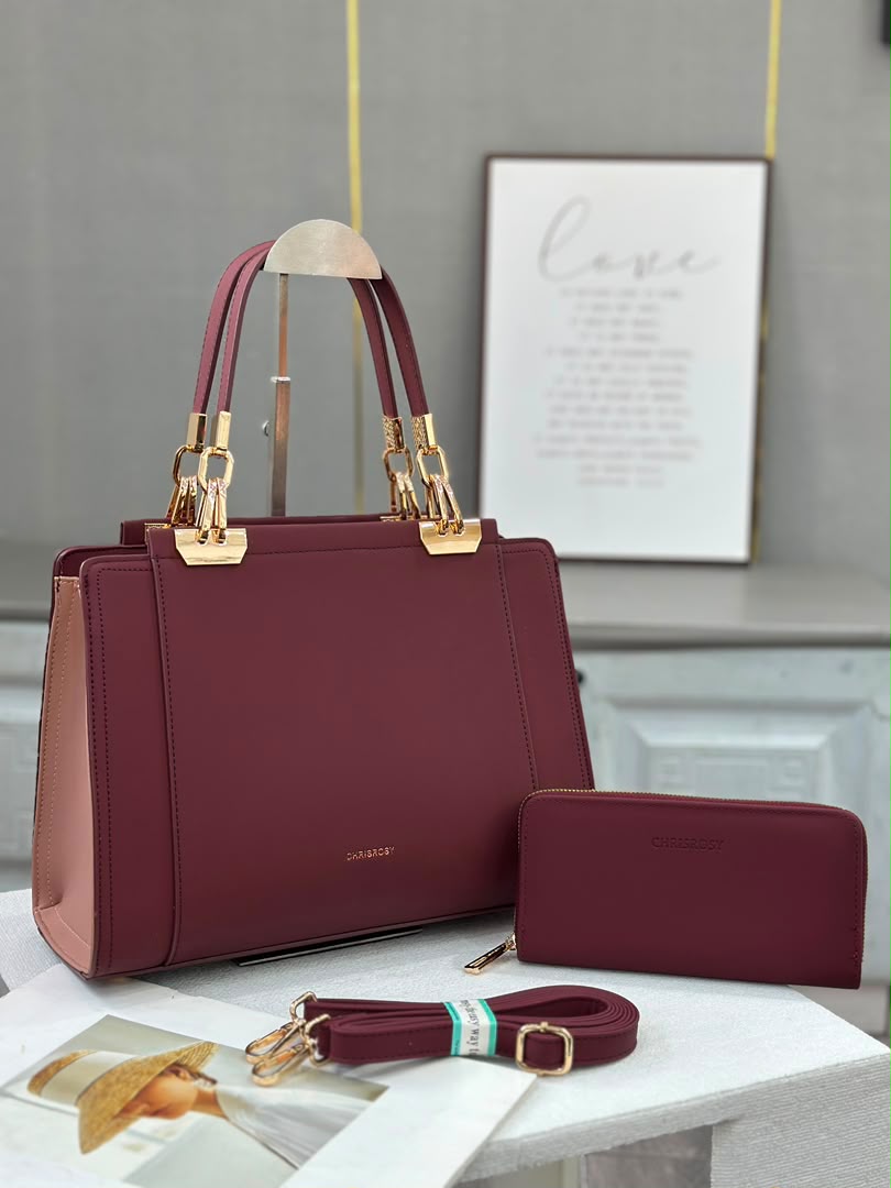 Chrisroby handbag set in burgundy with wallet and shoulder strap