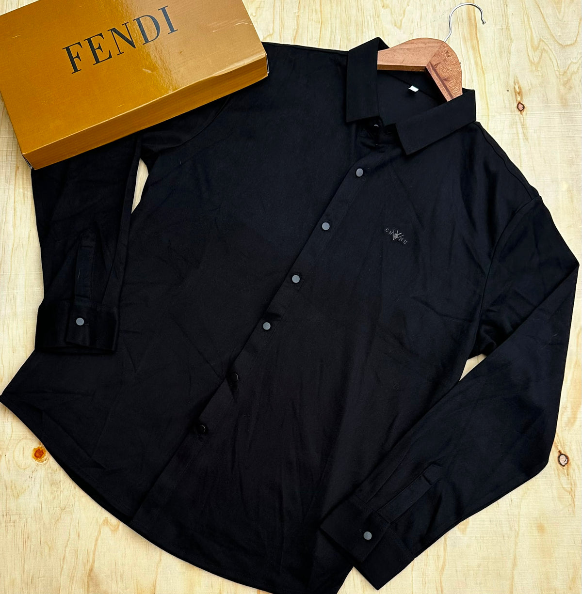 Men's black long sleeve button shirt with Fendi box