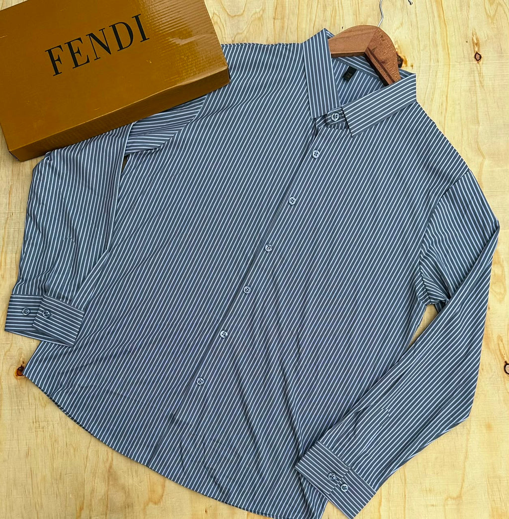 Men's blue striped long sleeve button shirt with Fendi box