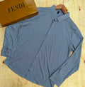 Men's blue striped long sleeve button shirt with Fendi box