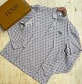 Men's grey monogram long sleeve polo shirt with Fendi box