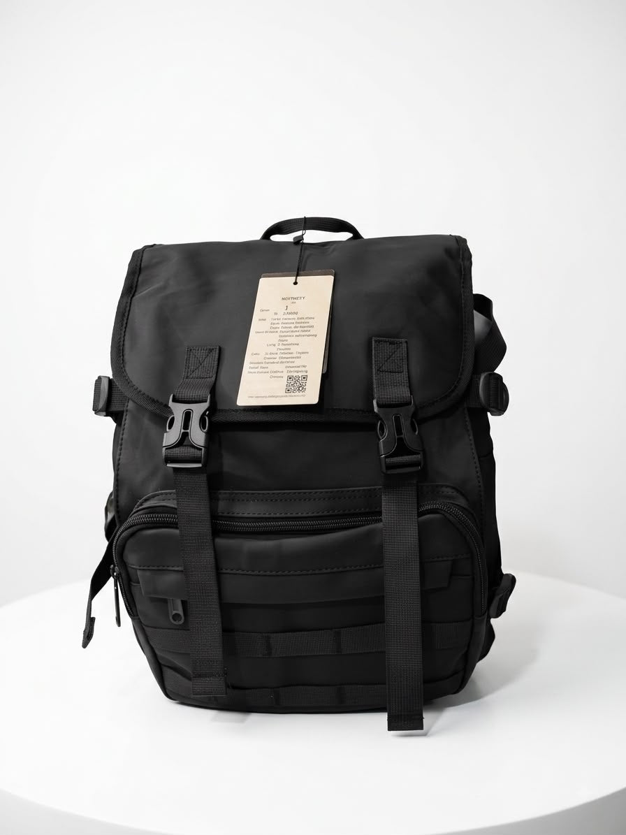Black MOLLE Tactical Backpack - Front View