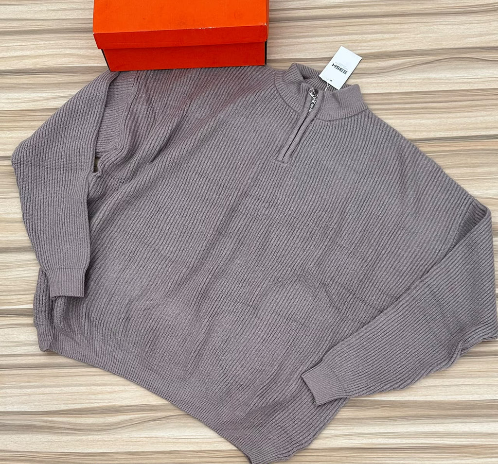 Men's Camel Ribbed Knit Sweater White Sleeve Stripe