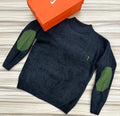 Men's Black Button-Front Knit Jacket White Sleeve Stripes