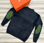 Men's Black Button-Front Knit Jacket White Sleeve Stripes