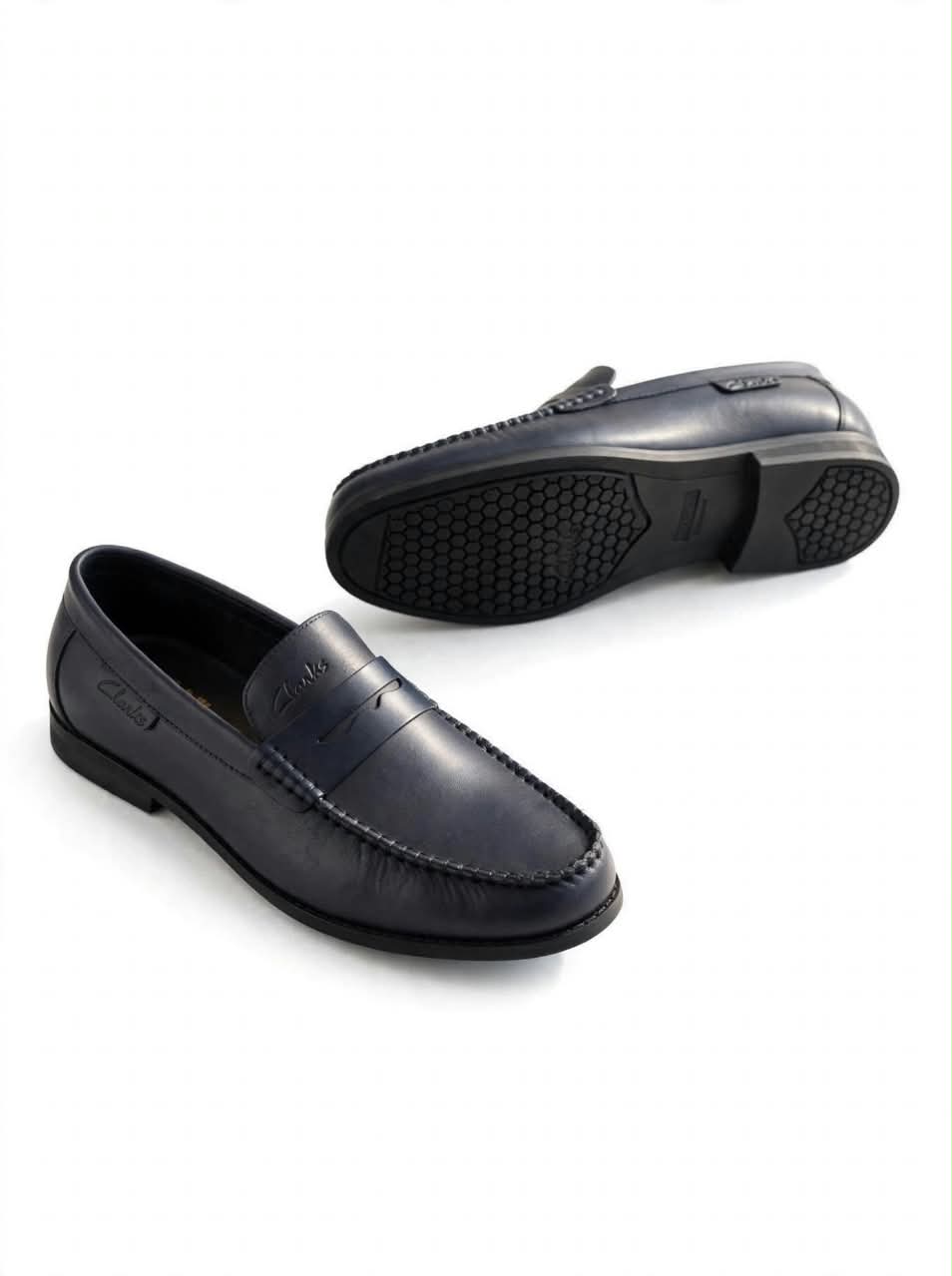 Clarks Navy Blue Penny Loafers - Lifestyle