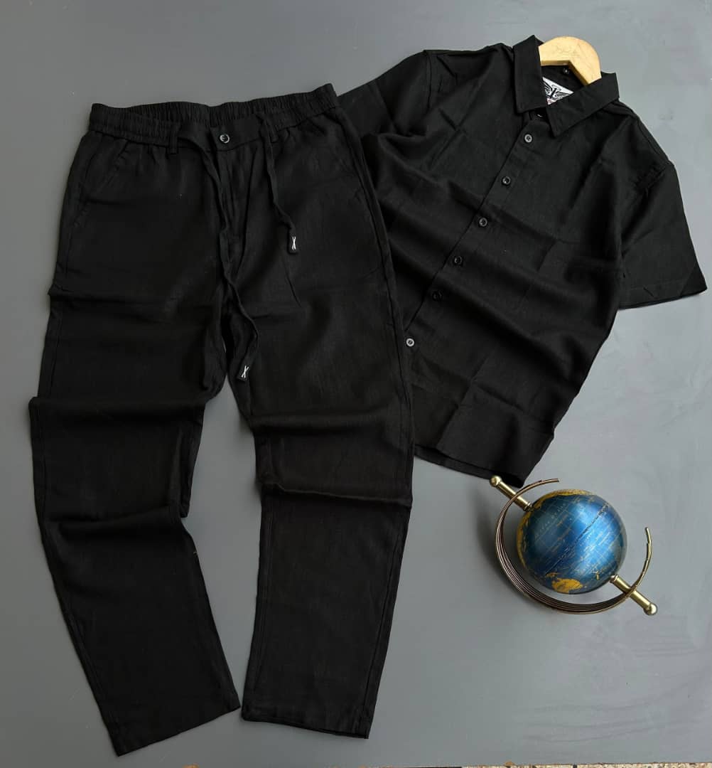 Men's Black Linen 2-Piece Set - Product