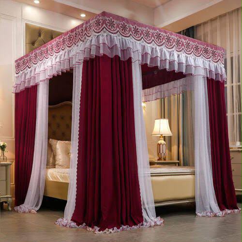 Luxury Royal Canopy Bed Mosquito Net - Wine Red