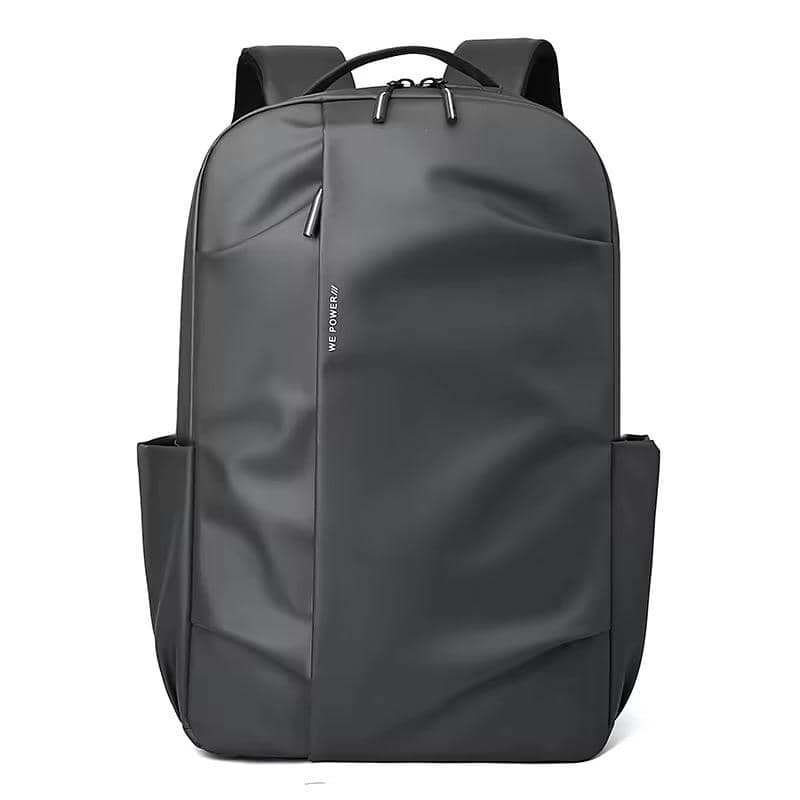 Black Minimalist Backpack with Vertical Front Zip