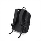 Rear view of black backpack with adjustable shoulder straps
