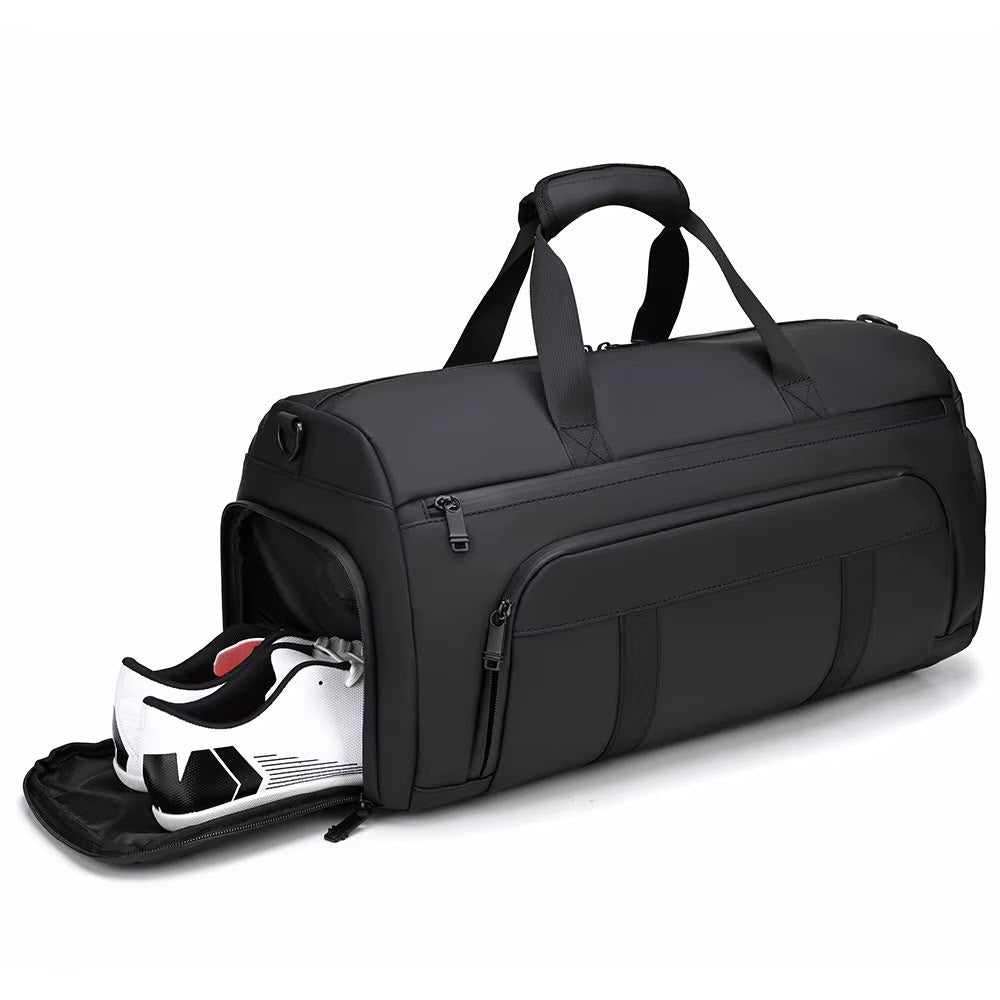 Black Travel & Gym Duffel Bag with Shoe Compartment