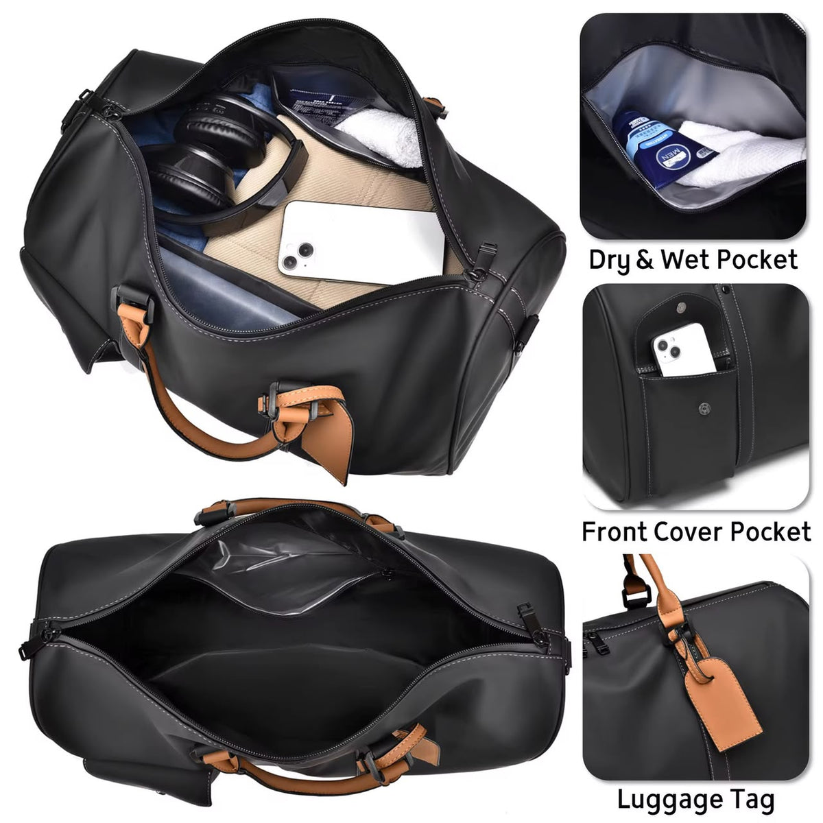 Black Travel Duffle Bag – Front Zip Pocket