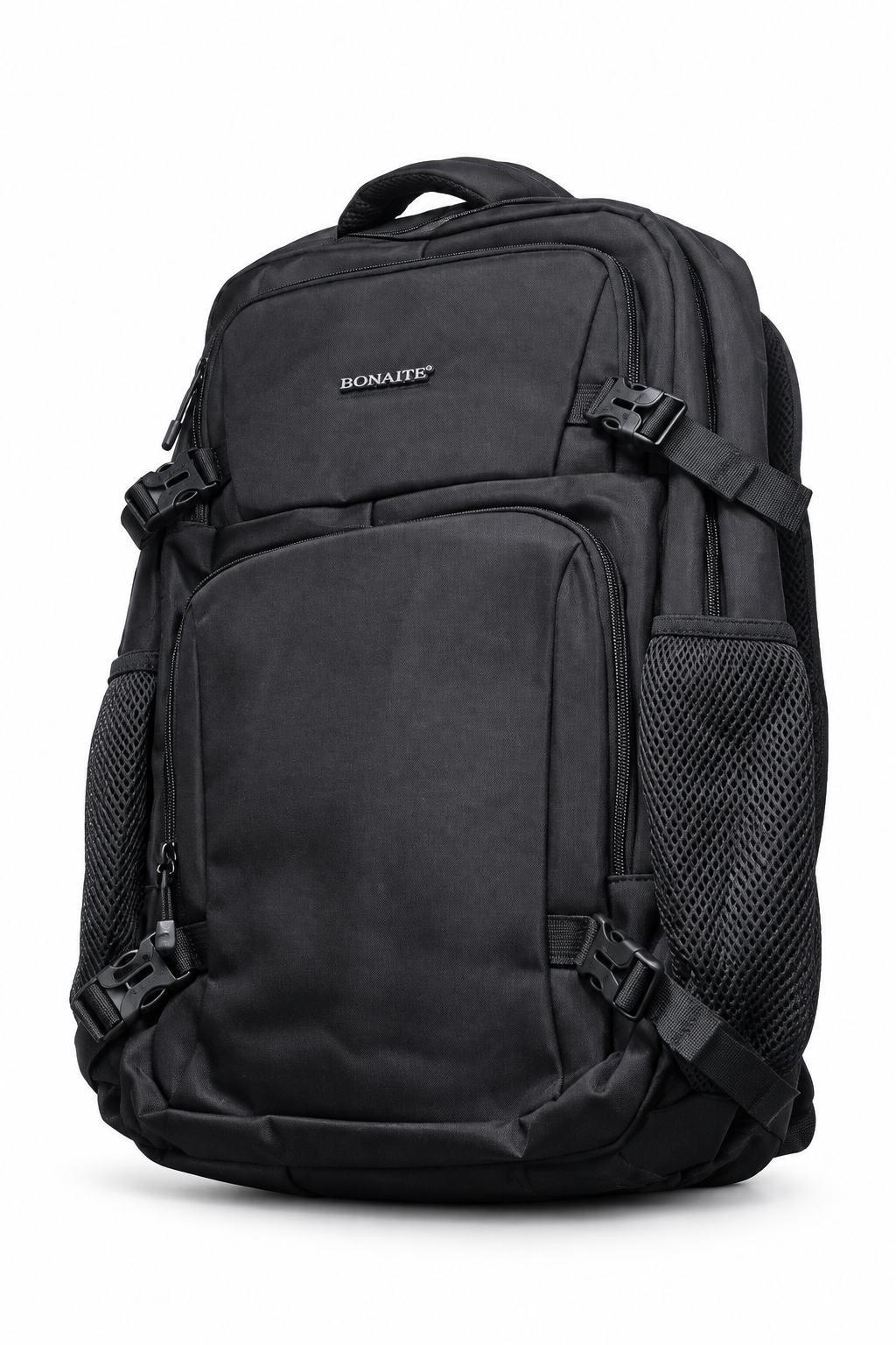 Backpack front view on white background
