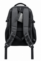 Backpack rear view on white background