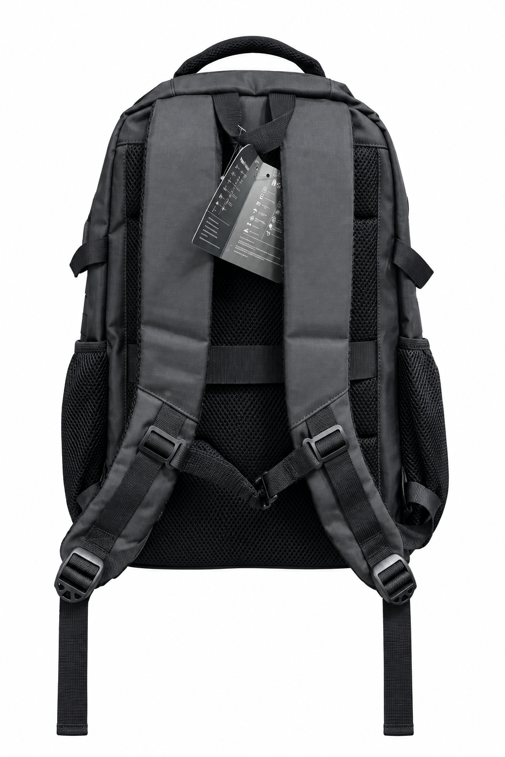 Backpack rear view on white background