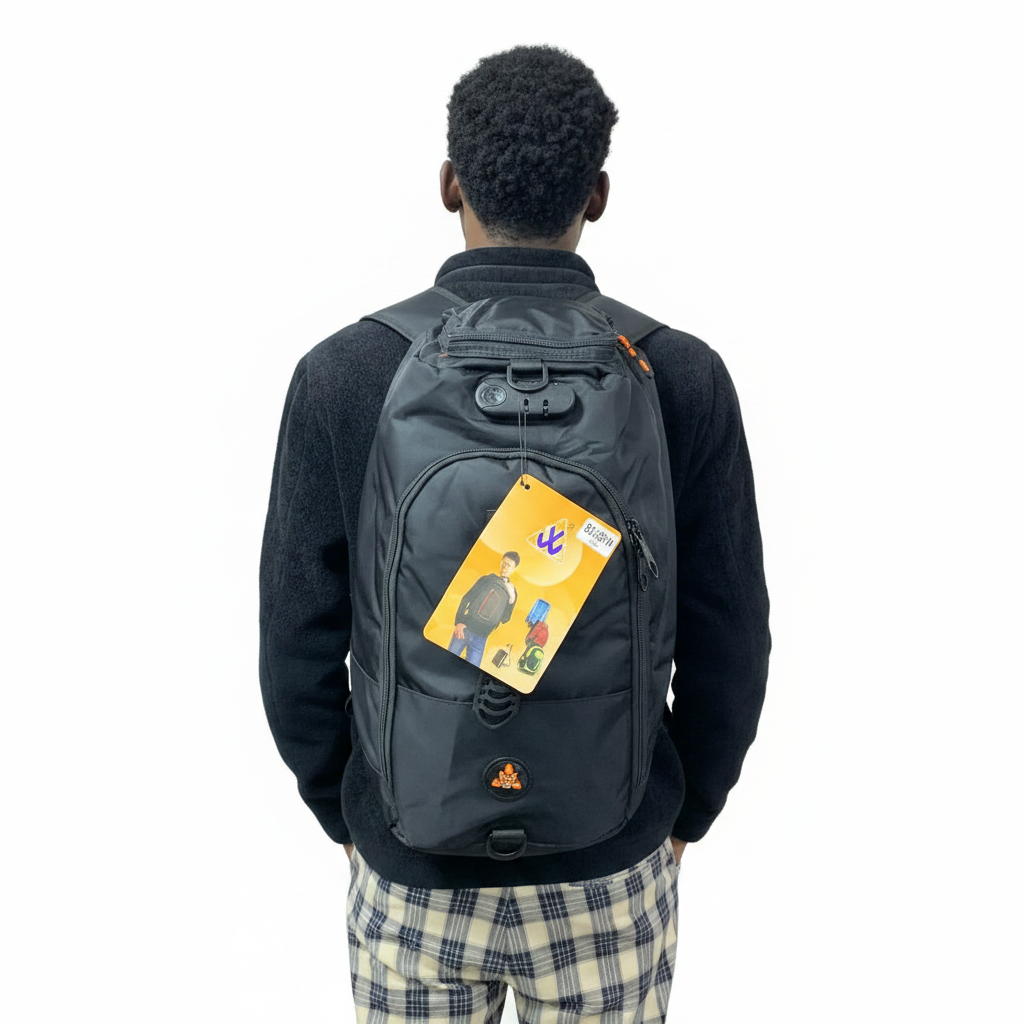 Black Backpack – Back View – White Background