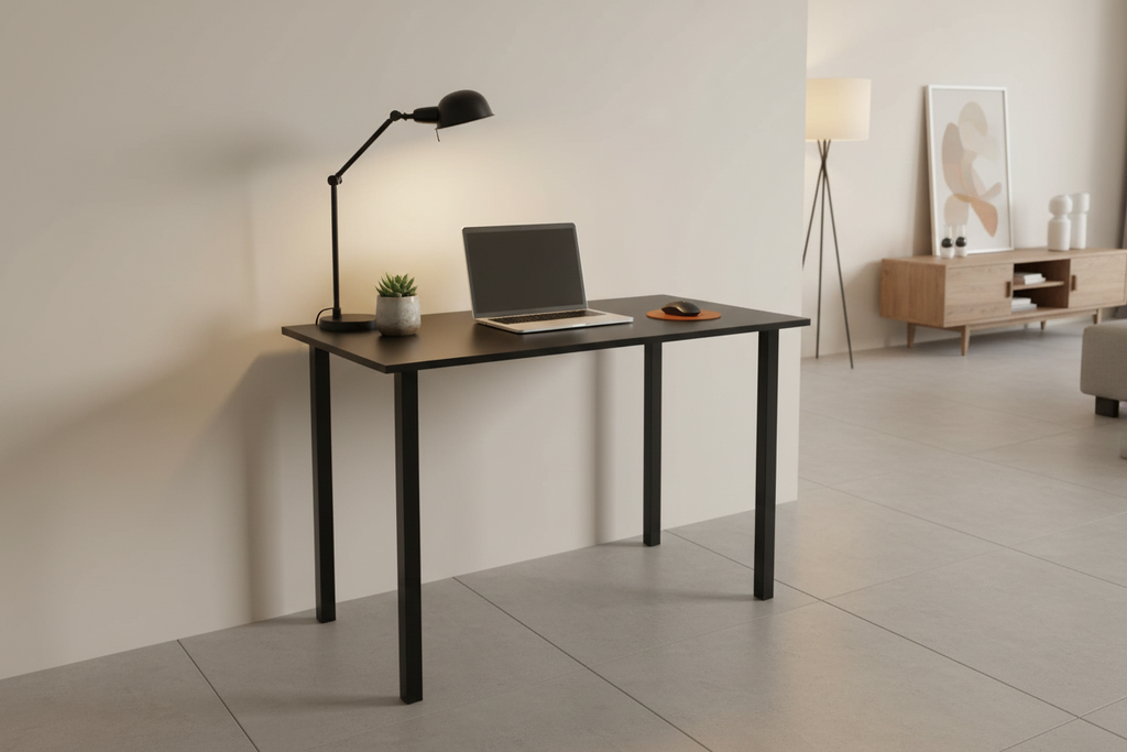 Black Foldable Desk – Living Room, No Sofa