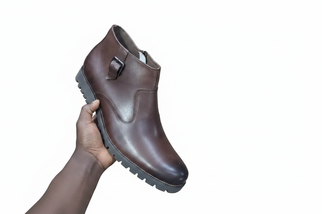Brown Buckle Boot - White Background