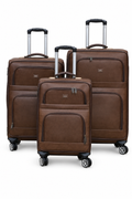 Brown three-piece trolley luggage set on a white background