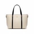 Cream Herringbone Tote Bag - White Background