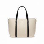 Cream Herringbone Tote Bag - White Background