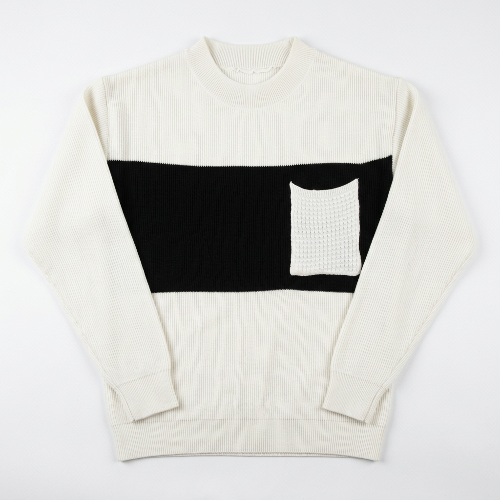 White and black colour-block pocket sweater on white background