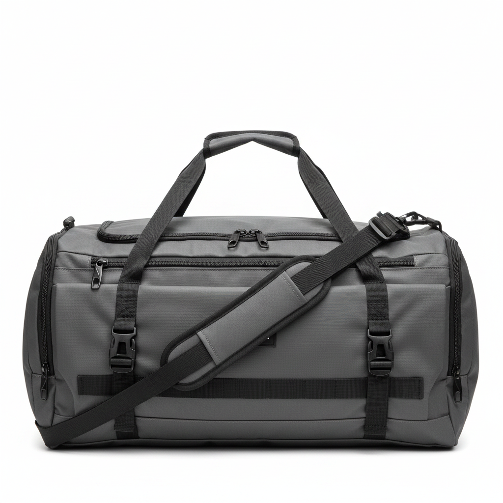 Grey Waterproof Travel Gym Bag – Backpack Side View