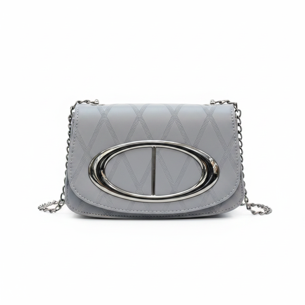 Grey Quilted Chain Crossbody Bag