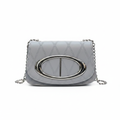 Grey Quilted Chain Crossbody Bag