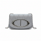 Grey Quilted Chain Crossbody Bag