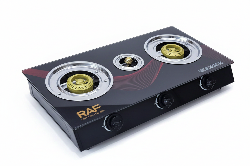 RAF 3-Burner Glass Top Gas Cooker - white background