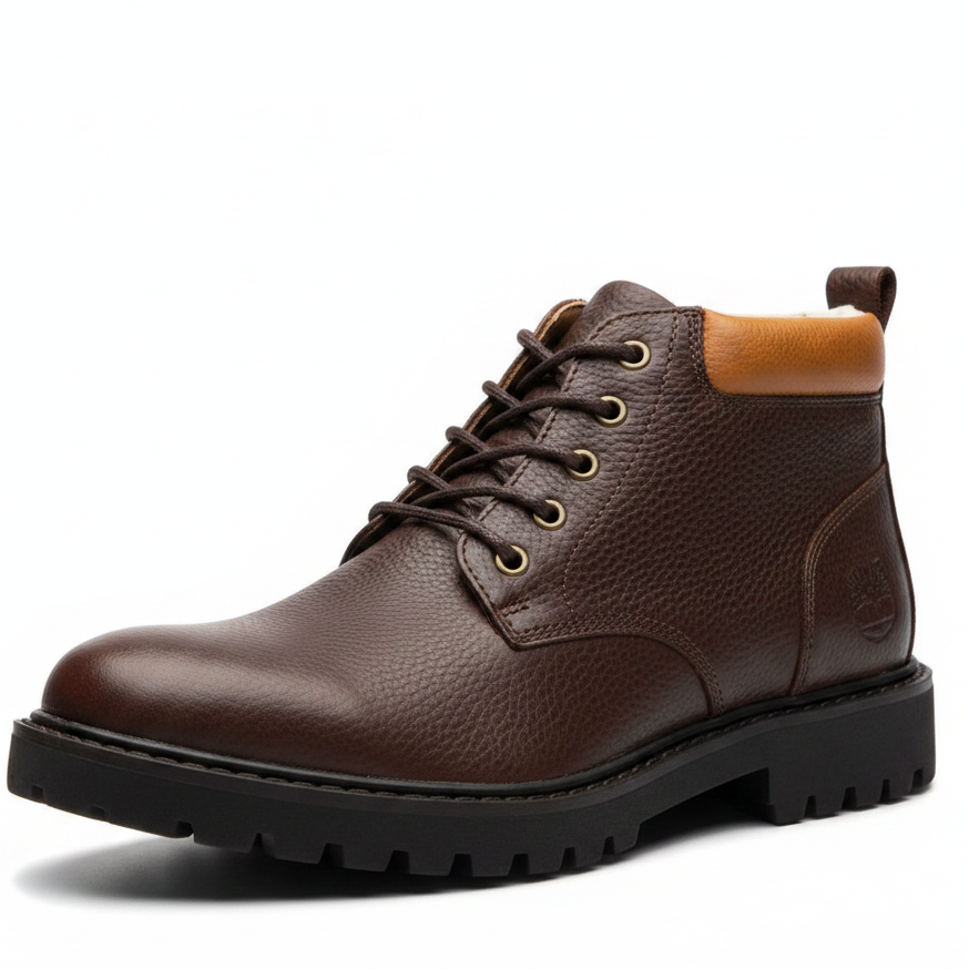 Men's Dark Brown Pebbled Leather Boot - Black Sole