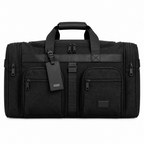 Premium black travel duffle bag white background studio shot