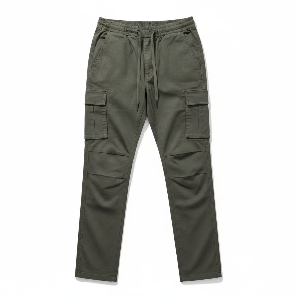 Olive Green Tactical Cargo Pants - Flat Lay