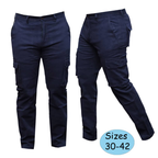 Original navy blue cargo pants photo showing sizes 30–42