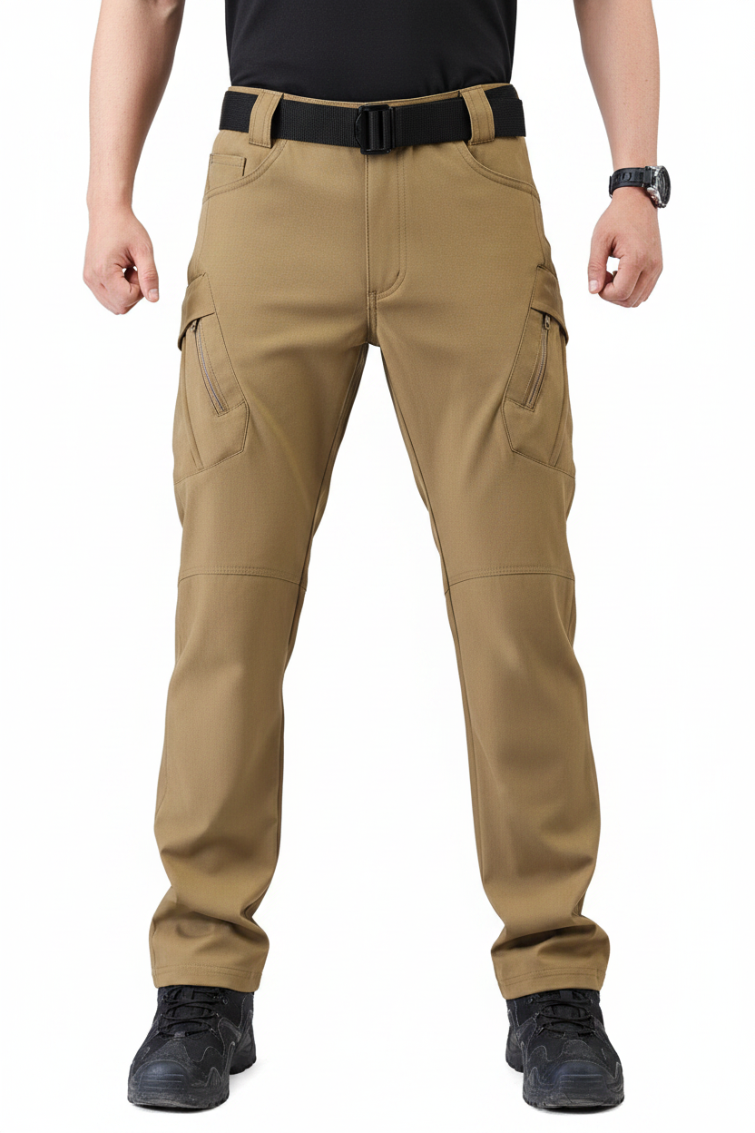 Men's Tan Tactical Cargo Pants - Full Length Front