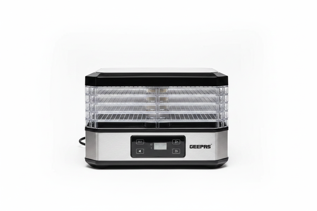 Geepas GFD63013N digital food dehydrator 5 trays white background