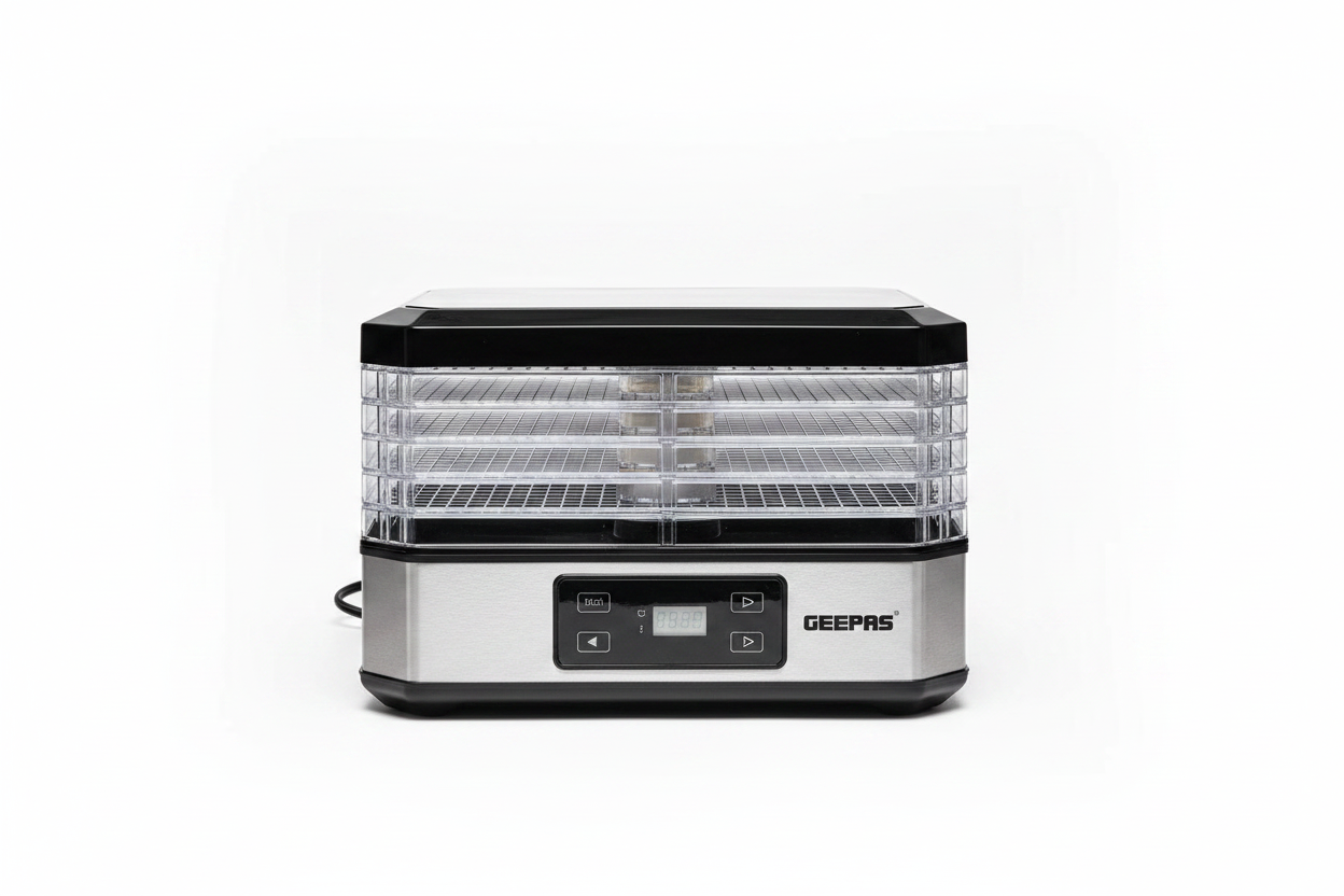 Geepas GFD63013N digital food dehydrator 5 trays white background