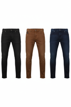 Black, brown, and navy V9 Star Jeans shown full length on a white background