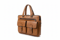 Jeep Brand Tan Leather Briefcase Square Pockets - white background
