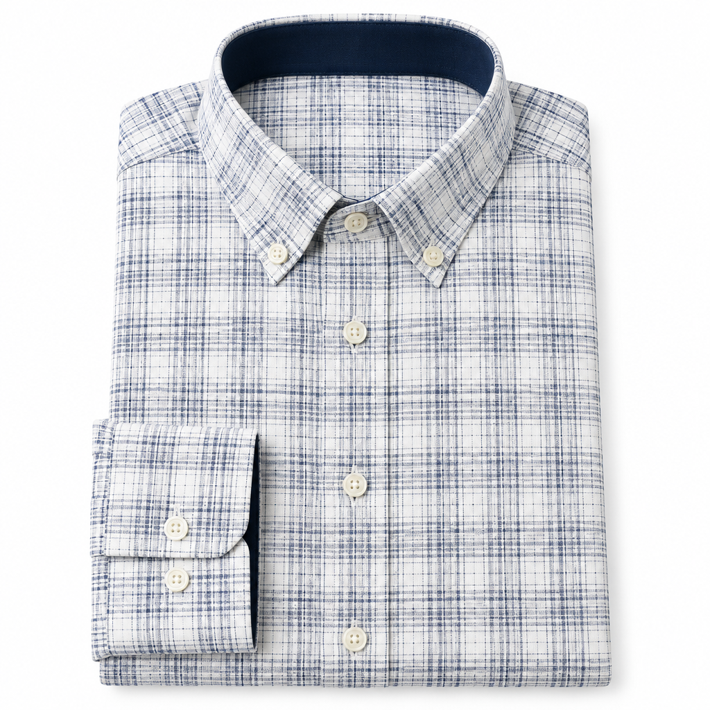 X-Factor White Navy Plaid Formal Shirt white background