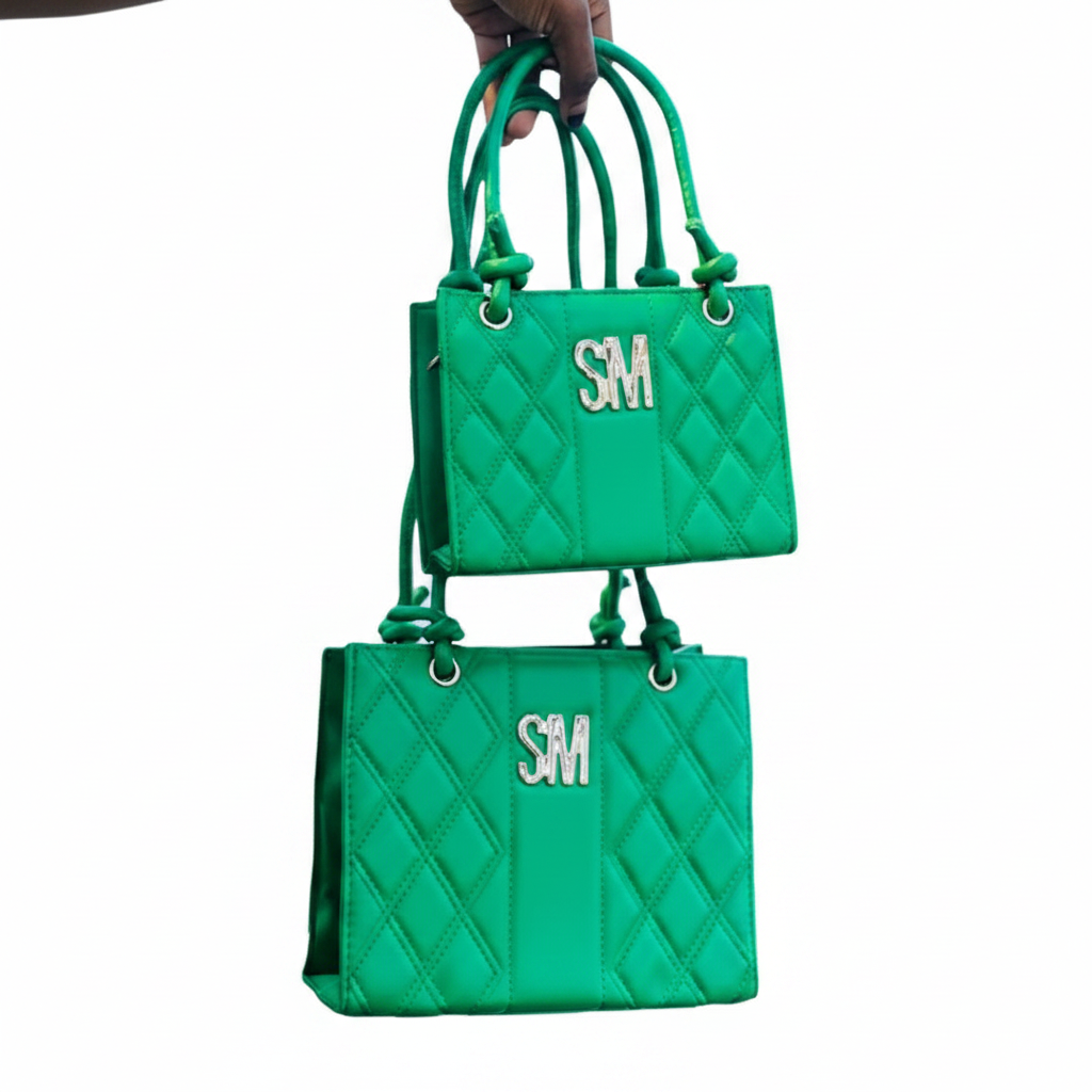 SM Quilted Tote 2-Piece Set Green - White Background