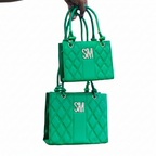SM Quilted Tote 2-Piece Set Green - White Background