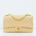 Beige Cream Double Flap Quilted Bag